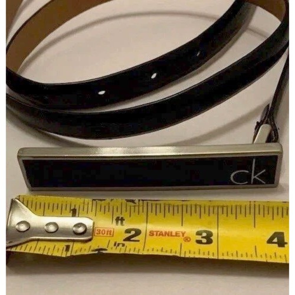 VTG Calvin Klein Womens Black Belt Plaque Buckle Silver Minimalist Dress CK 90's